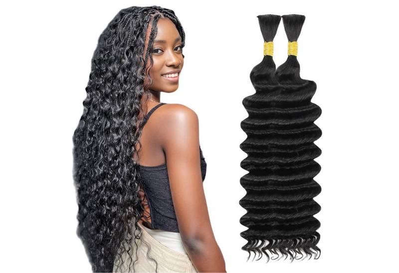 Refttenw Kunsthaar-Extension 46cm Haarverlängerung 2 Bundle Langes Lockiges Haar von Refttenw