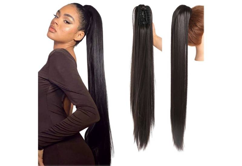 Refttenw Kunsthaarperücke Glatt Pferdeschwanz Haarteil Zopf Extension mit Klammer 70cm, Lang Ponytail Extensions -Schwarz von Refttenw