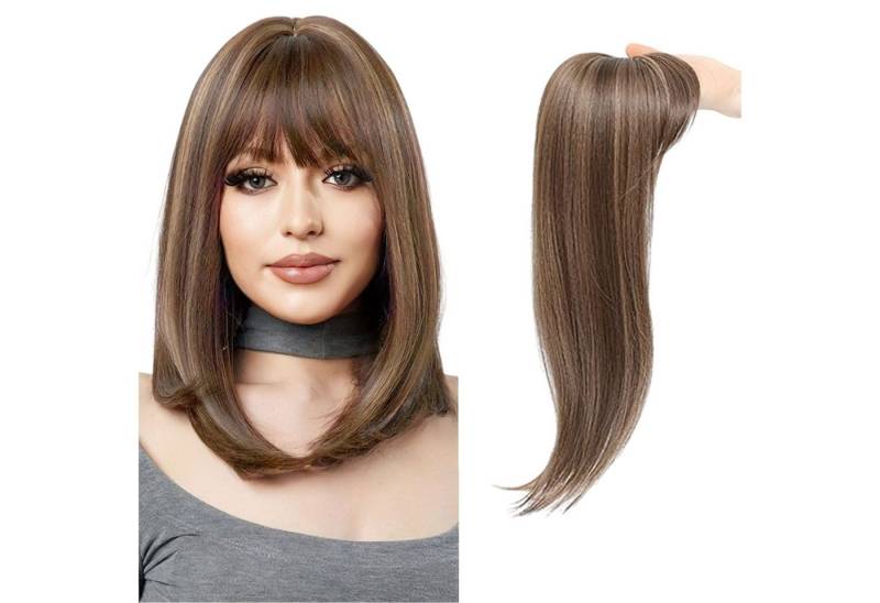 Refttenw Kunsthaarperücke Haar Topper für Frauen 3 Clips 45cm Synthetische Perücken Haarteile von Refttenw