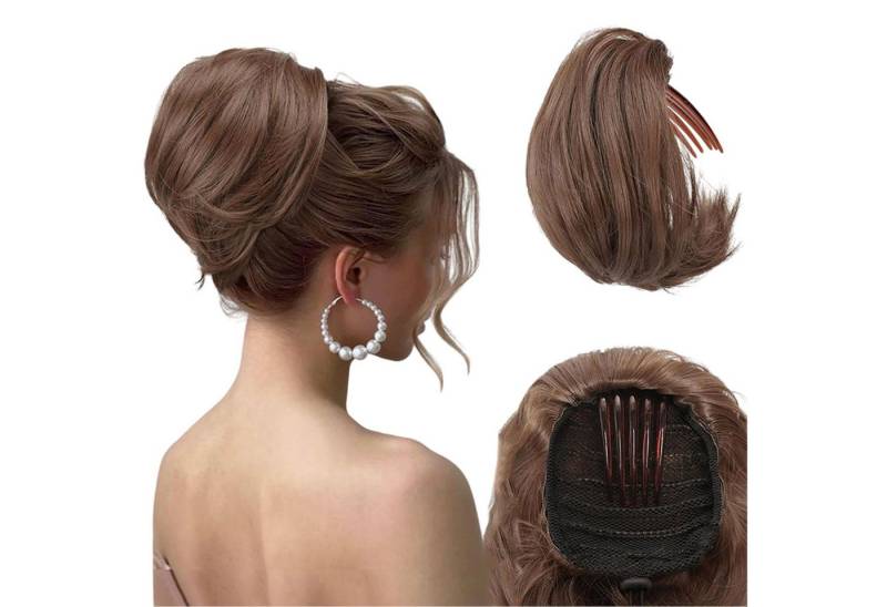 Refttenw Kunsthaarperücke Haarteil Hair Extensions kurzes Pferdeschwanz-Brötchen, 15cm Synthetische Haarteile mit Kamm von Refttenw