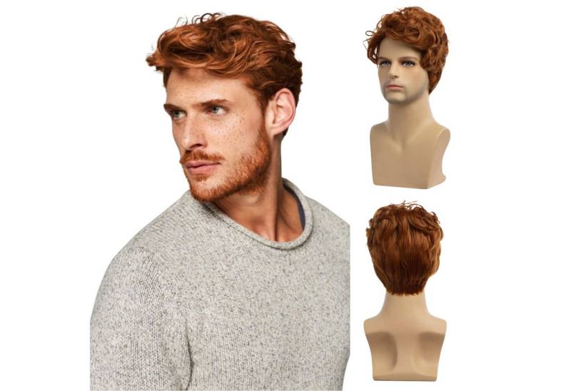 Refttenw Kunsthaarperücke Herren Kurze Perücke Braun Geschichtete Synthetische Haar, Halloween Cosplay Kostüm Herrenperücke von Refttenw