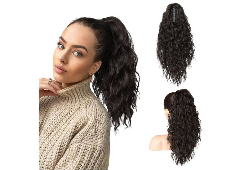 Refttenw Kunsthaarperücke Pferdeschwanz mit Klammer,Lange Wellig Lockig Haarextension,16in von Refttenw