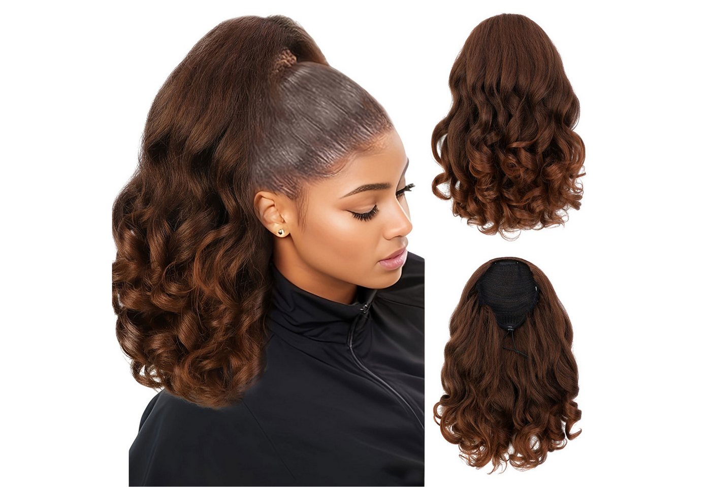 Refttenw Kunsthaarperücke Lockig Pferdeschwanz Haarteil 40CM Wellen Zopf Haarverlängerung von Refttenw