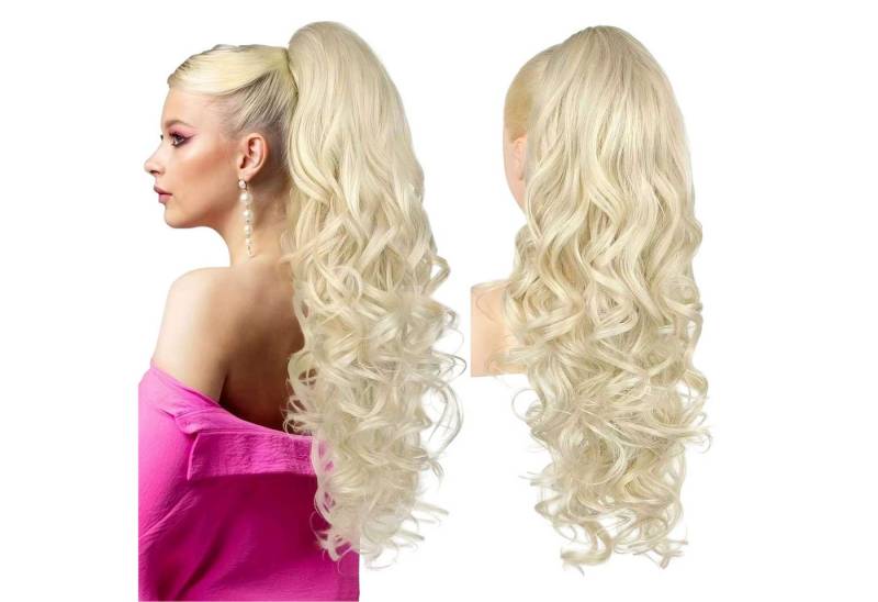 Refttenw Kunsthaarperücke Pferdeschwanz Haarteil Zopf Extension Lang Gewellt Lockig 60cm, Blond von Refttenw