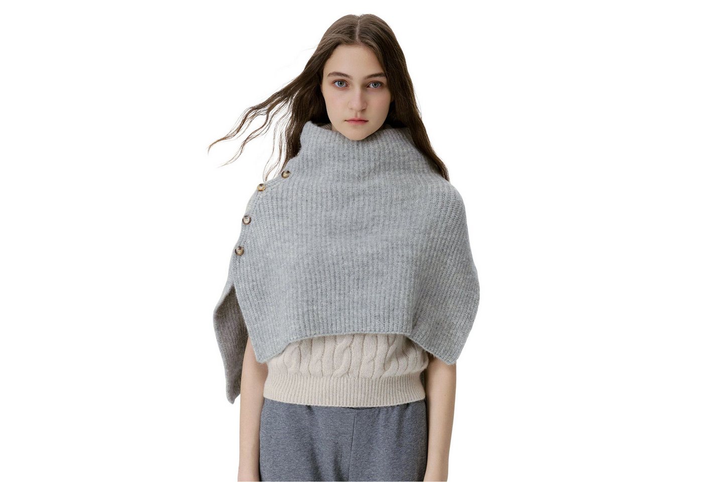 Refttenw Modeschal Weicher Strick Umhang Winterschal- Warme Basics mit Seitlichen Knöpfen von Refttenw