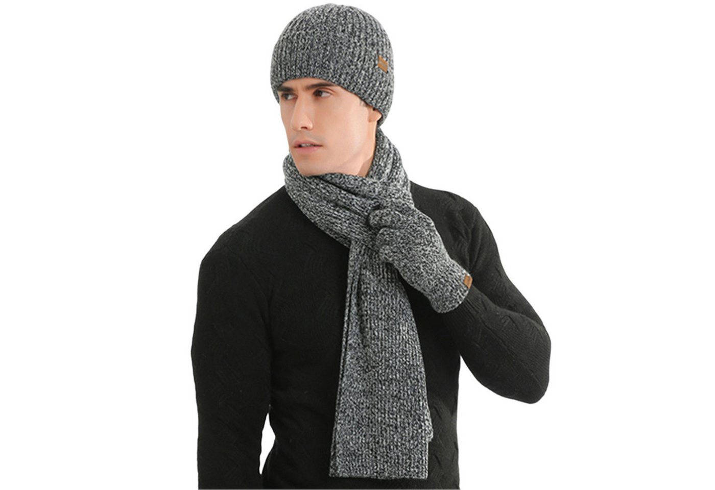 Refttenw Mütze & Schal 3 in 1 Mütze Schal Handschuh Set Für Herren Damen Weiche Warme Gestrickt Winter Strickmütze, Schal & Handschuh-Sets von Refttenw