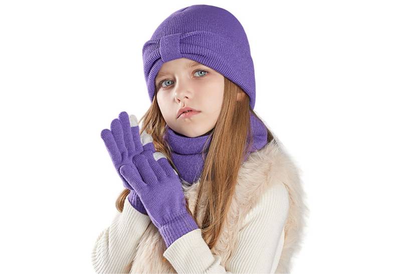 Refttenw Mütze & Schal Kinder Winter-Set,Schal, Mütze,Touchscreen-Handschuhe von Refttenw