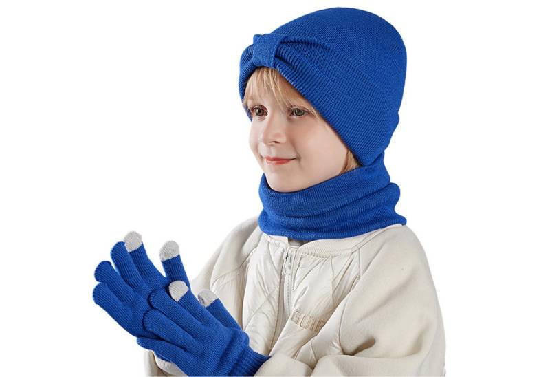 Refttenw Mütze & Schal Kinder Winter-Set,Schal, Mütze,Touchscreen-Handschuhe von Refttenw