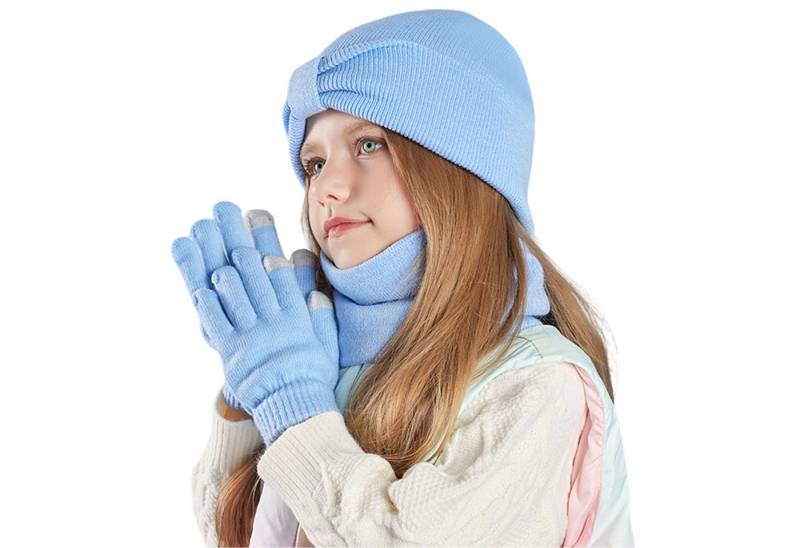 Refttenw Mütze & Schal Kinder Winter-Set,Schal, Mütze,Touchscreen-Handschuhe von Refttenw