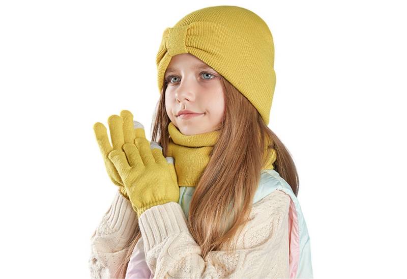 Refttenw Mütze & Schal Kinder Winter-Set,Schal, Mütze,Touchscreen-Handschuhe von Refttenw
