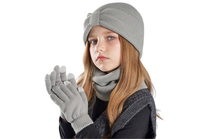 Refttenw Mütze & Schal Kinder Winter-Set,Schal, Mütze,Touchscreen-Handschuhe von Refttenw