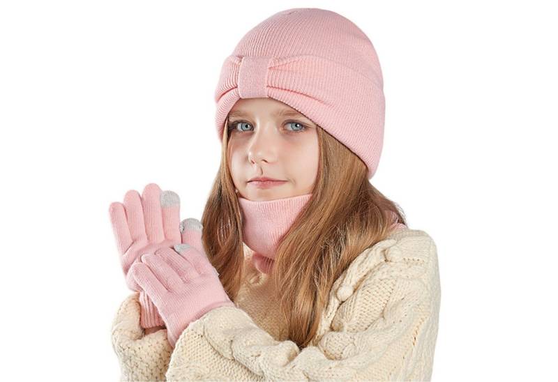 Refttenw Mütze & Schal Kinder Winter-Set,Schal, Mütze,Touchscreen-Handschuhe von Refttenw