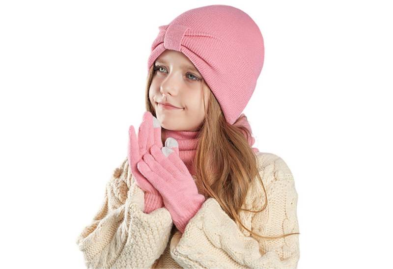Refttenw Mütze & Schal Kinder Winter-Set,Schal, Mütze,Touchscreen-Handschuhe von Refttenw