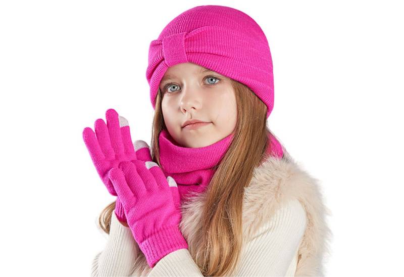 Refttenw Mütze & Schal Kinder Winter-Set,Schal, Mütze,Touchscreen-Handschuhe von Refttenw