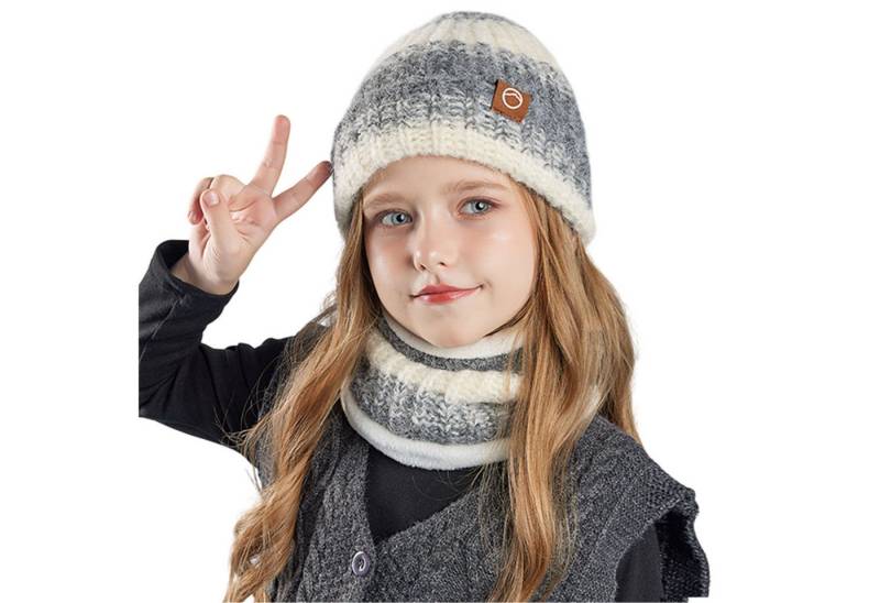 Refttenw Mütze & Schal Kinder Wintermütze und Schal Set,Fleece-Futter,Winddicht von Refttenw