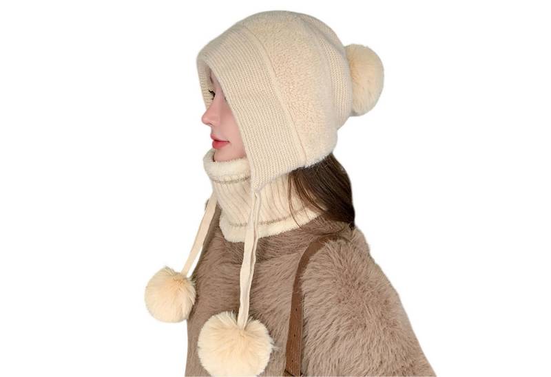 Refttenw Mütze & Schal Mütze Und Schal Set Damen,Strickmütze mit Bommel,Plüschschal von Refttenw