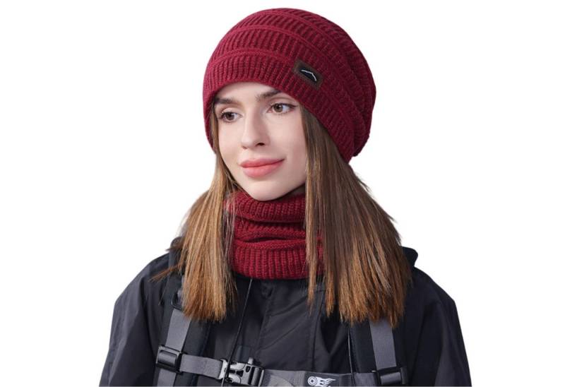 Refttenw Mütze & Schal Plüschfutter Wintermütze & Winterschal 2-teiliges für Damen und Herren von Refttenw