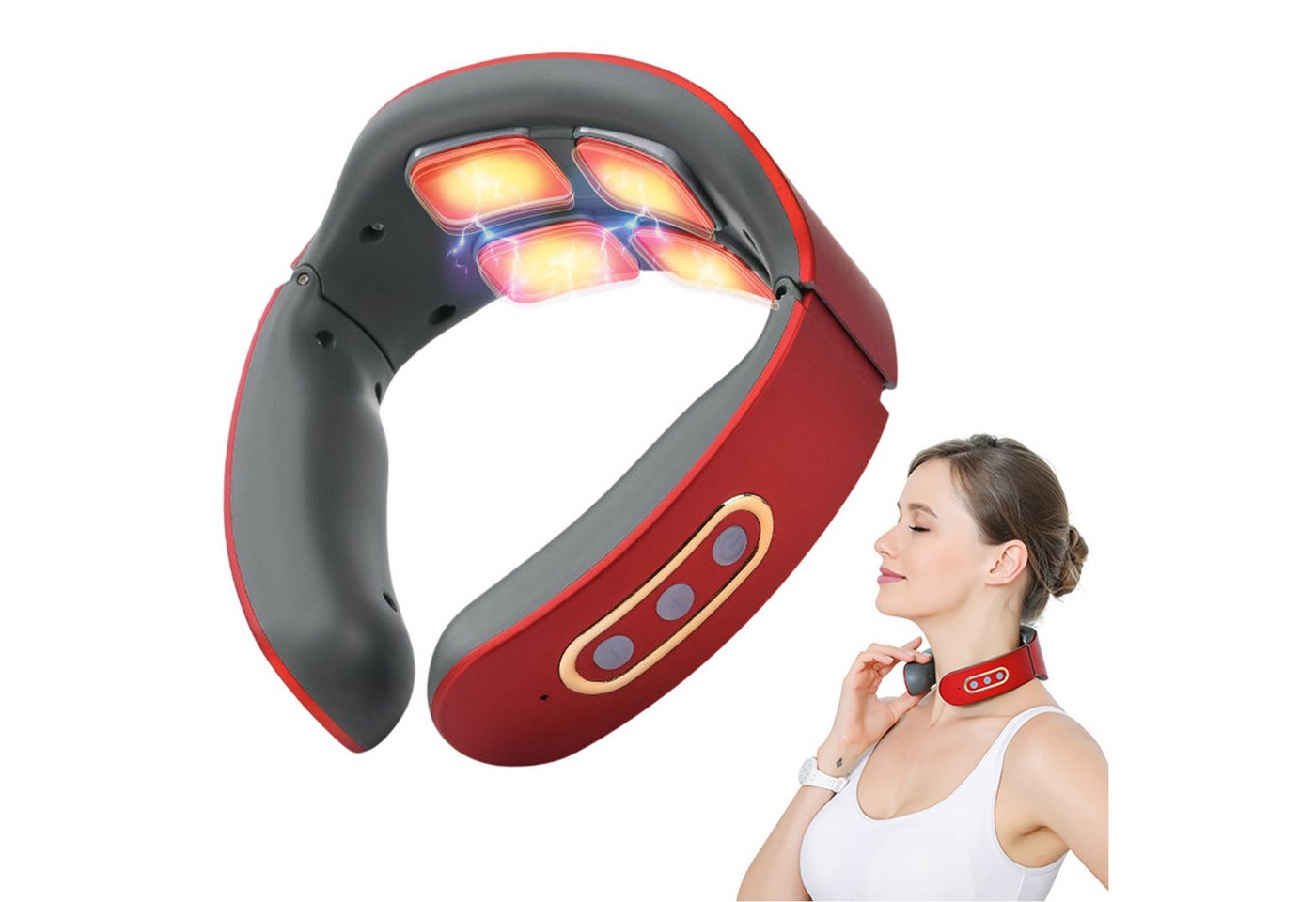 Refttenw Nacken-Massagegerät Elektrische Nackenmassagegerät mit 42°C Wärmetherapie, Kabellos, 9 IntensitäTsstufen & 6 Modi von Refttenw