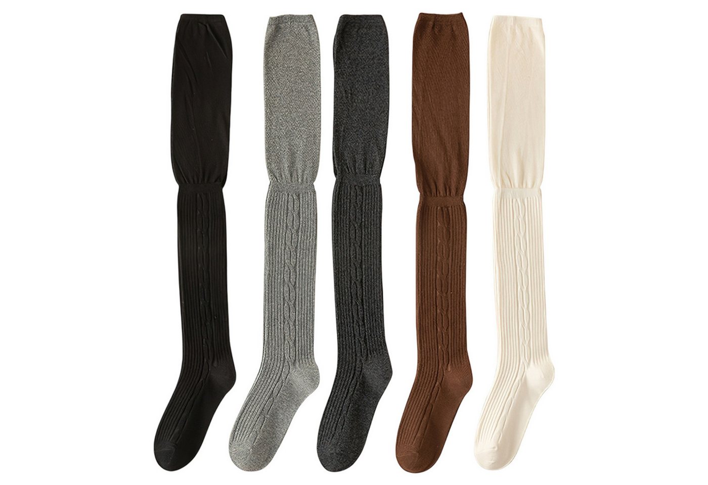 Refttenw Overknees 5 Paar Overknee Strümpfe Damen Kniestrümpfe, Weiche Schiebesocken (5-Paar) Hellgrau, Dunkelgrau, Braun, Beige, Schwarz von Refttenw
