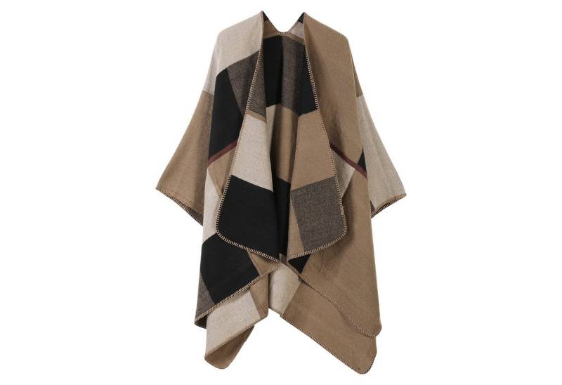 Refttenw Poncho Damen Sommer, Klassischer Karo Wickelponcho, Asymmetrisch 160x135cm, Dicker Stoff Wärmend für Klimatisierte Räume von Refttenw