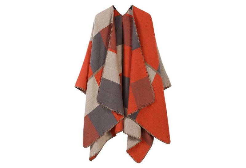 Refttenw Poncho Damen Sommer, Klassischer Karo Wickelponcho, Asymmetrisch 160x135cm, Dicker Stoff Wärmend für Klimatisierte Räume von Refttenw