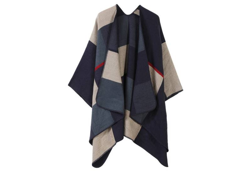 Refttenw Poncho Damen Sommer, Klassischer Karo Wickelponcho, Asymmetrisch 160x135cm, Dicker Stoff Wärmend für Klimatisierte Räume von Refttenw