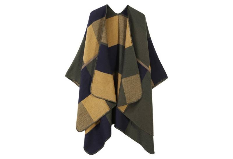 Refttenw Poncho Damen Sommer, Klassischer Karo Wickelponcho, Asymmetrisch 160x135cm, Dicker Stoff Wärmend für Klimatisierte Räume von Refttenw