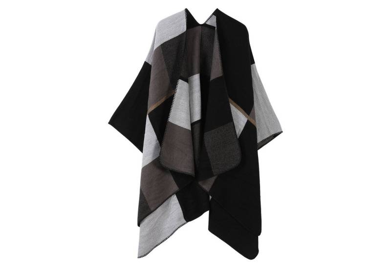 Refttenw Poncho Damen Sommer, Klassischer Karo Wickelponcho, Asymmetrisch 160x135cm, Dicker Stoff Wärmend für Klimatisierte Räume von Refttenw
