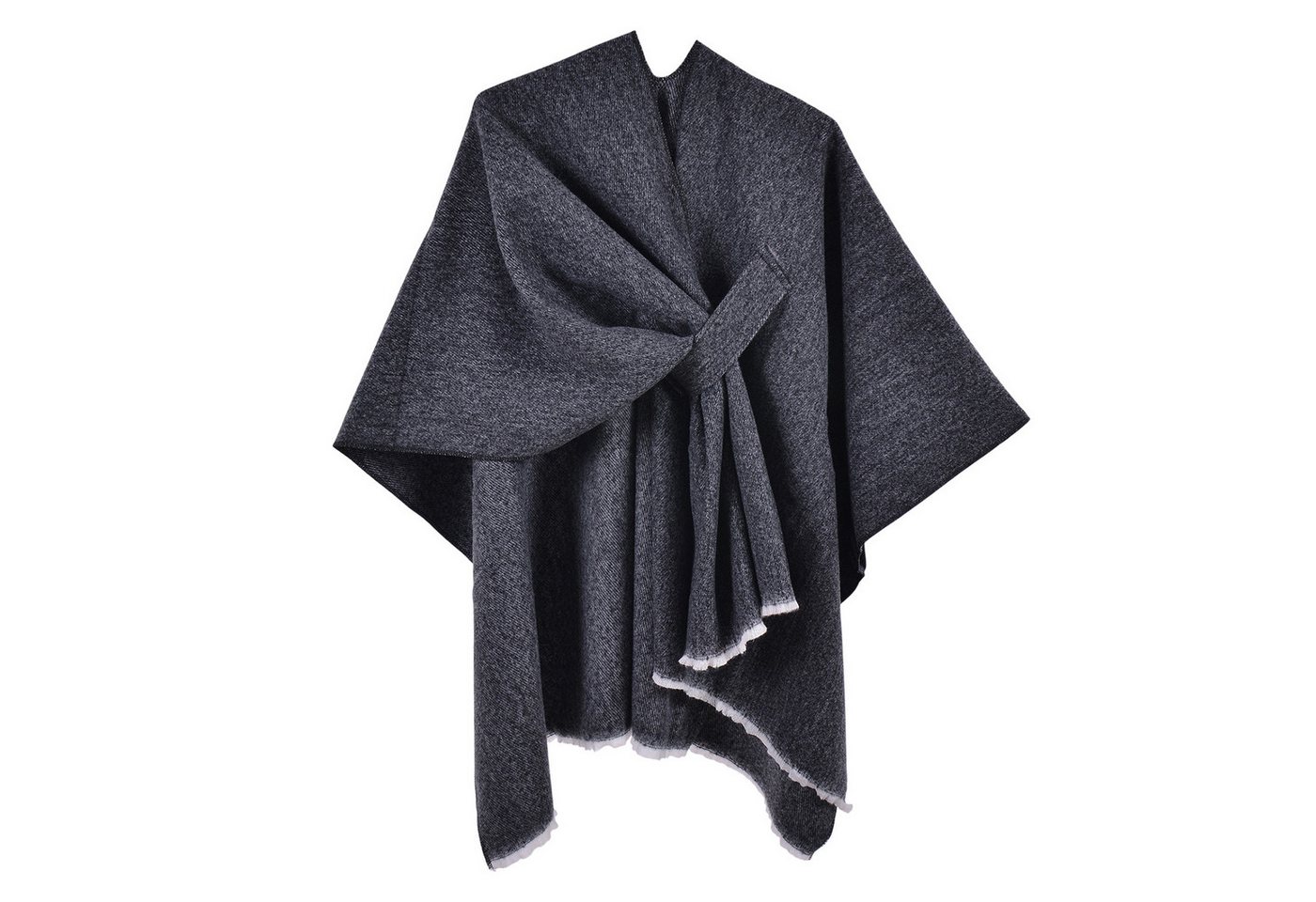 Refttenw Poncho Diagonal gebundener Schlitzumhang mit Quasten,Poncho Damen Winter von Refttenw
