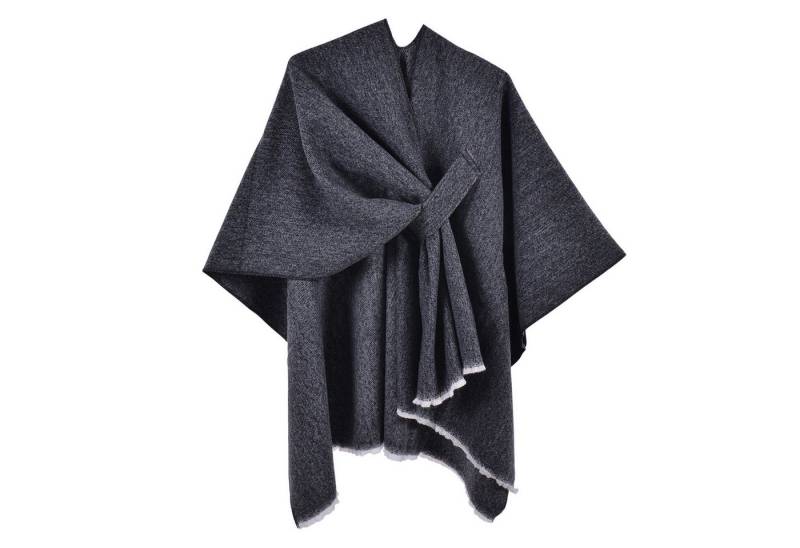 Refttenw Poncho Diagonal gebundener Schlitzumhang mit Quasten,Poncho Damen Winter von Refttenw