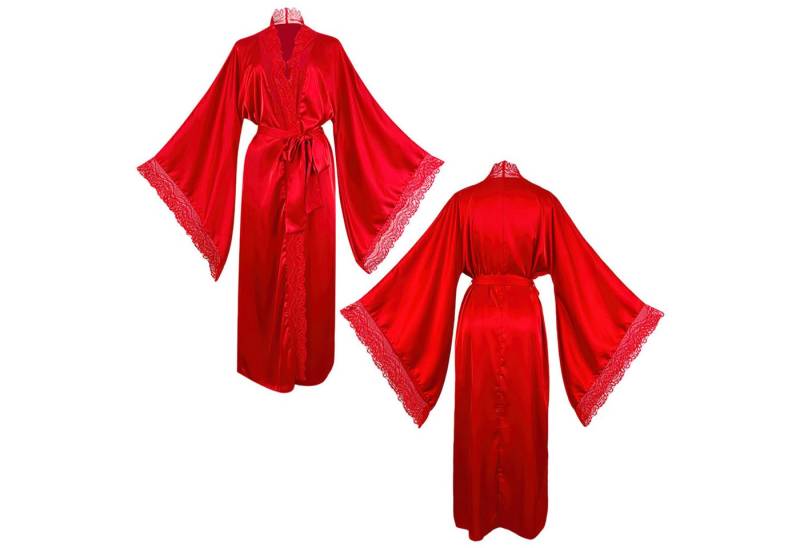 Refttenw Pyjama Satin Bademantel,V-Ausschnitt Nachthemd,Spitze Nachtkleid,mit Gürtel von Refttenw