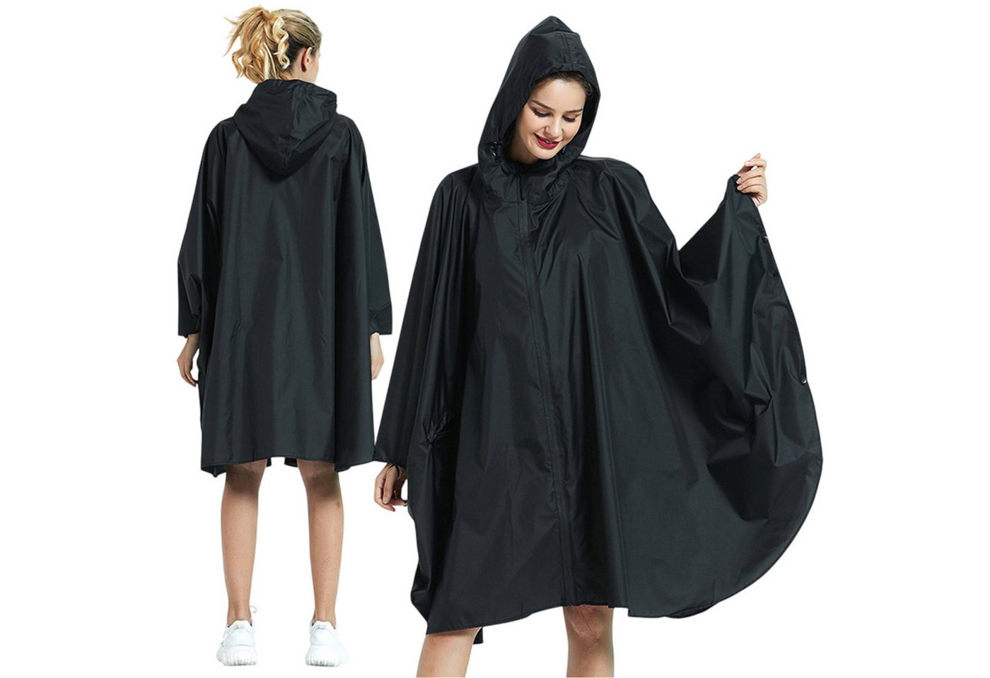 Refttenw Regenjacke Regen Poncho Jacke Mantel,Regencape mit Kapuze,Seitentaschen von Refttenw