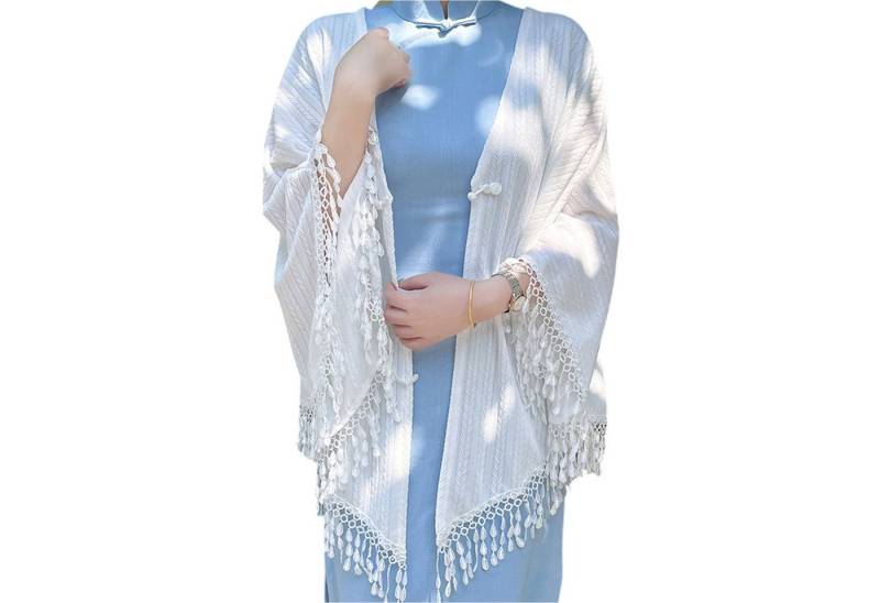 Refttenw Schal Damen Böhmen Abendkleider Weiches Cardigan Cape Poncho mit Quasten, mit modischen Fransen von Refttenw