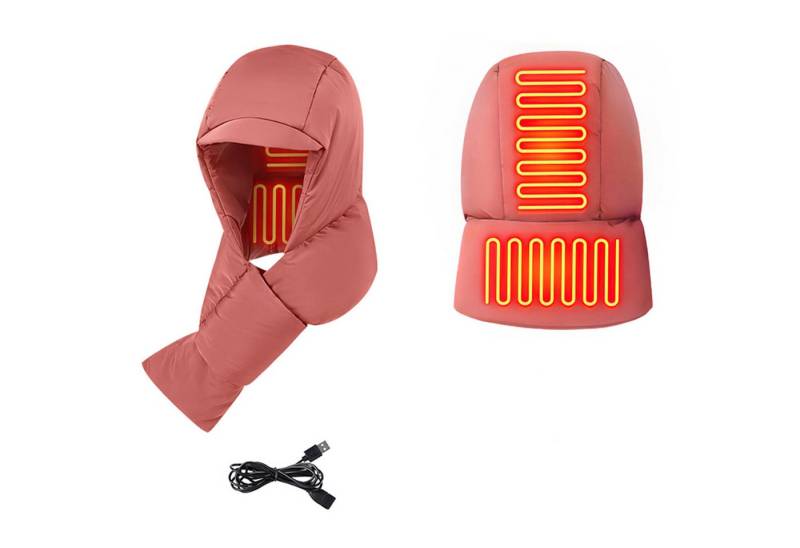Refttenw Schlupfmütze 2 in 1 Wintermütze Schal Beheizbarer USB Sturmhaube Warme Daunenmütze von Refttenw