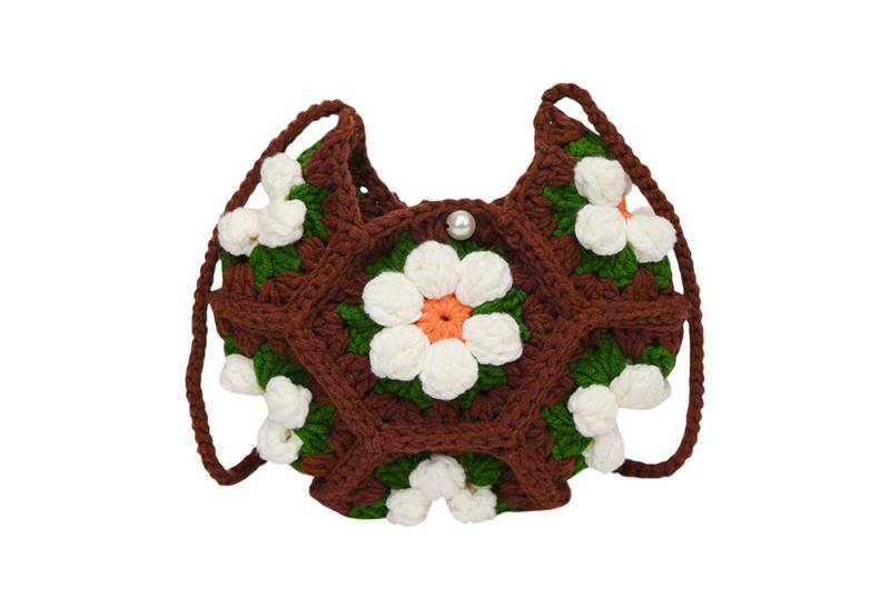 Refttenw Schultertasche Damen Mädchen Handgehäkelt Blume Tasche Häkeln Schulter Umhängetasche von Refttenw