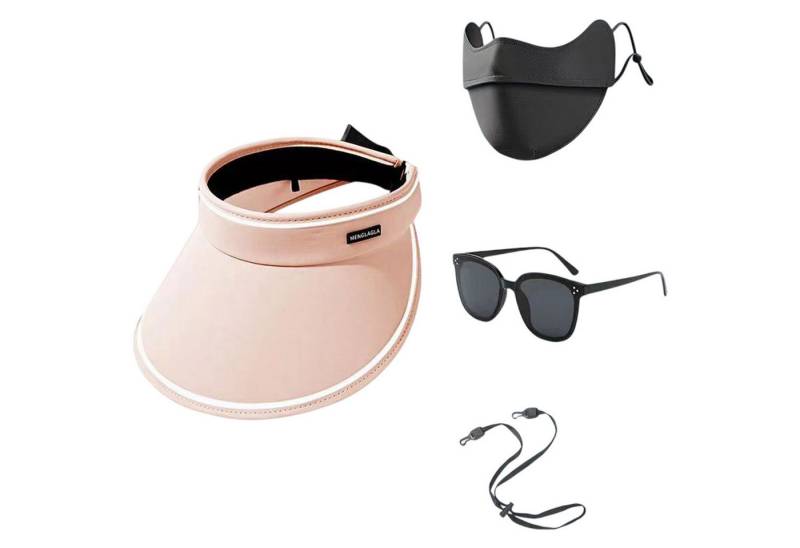 Refttenw Sonnenhut Damen Faltbar Visor Cap mit Großer Krempe UPF50+ Wanderhut UV-Schutzmaske, Sonnenbrille, Abnehmbarer Kinnband von Refttenw