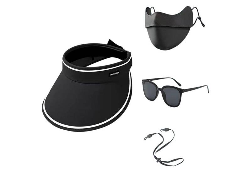 Refttenw Sonnenhut Damen Faltbar Visor Cap mit Großer Krempe UPF50+ Wanderhut UV-Schutzmaske, Sonnenbrille, Abnehmbarer Kinnband von Refttenw