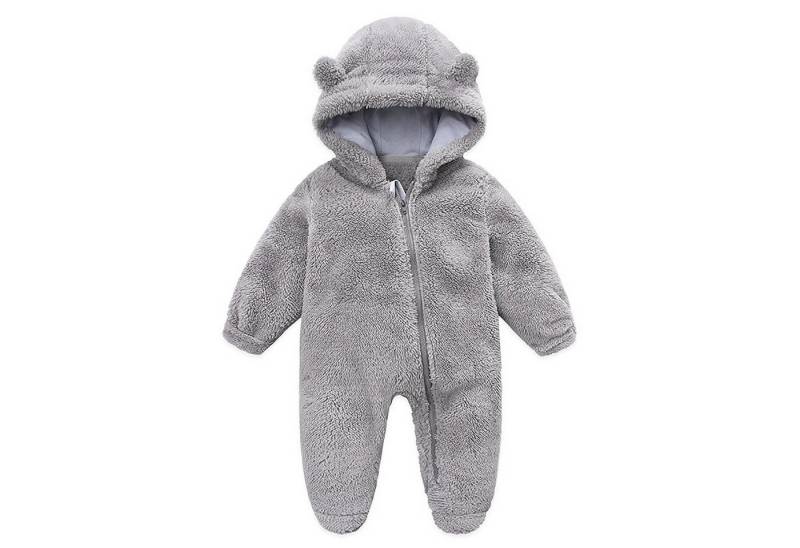 Refttenw Strampler Winter Warme Baby Strampler Neugeborene Fleeceoverall für 0-12 Monate mit Kapuze & Reißverschluss von Refttenw