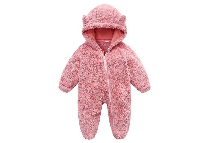 Refttenw Strampler Winter Warme Baby Strampler Neugeborene Fleeceoverall für 0-12 Monate mit Kapuze & Reißverschluss von Refttenw
