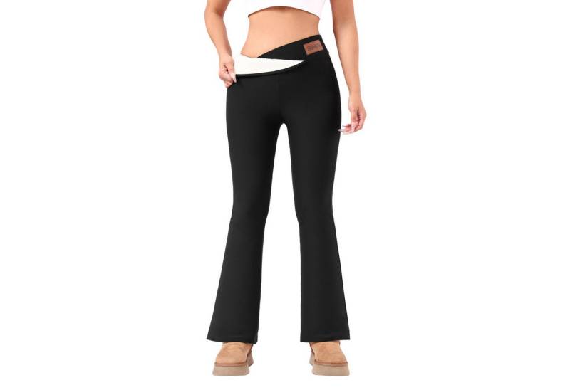 Refttenw Stretch-Hose bequeme Gefütterte Schlaghosen High Waist Jogginghose mit Bauchkontrolle von Refttenw