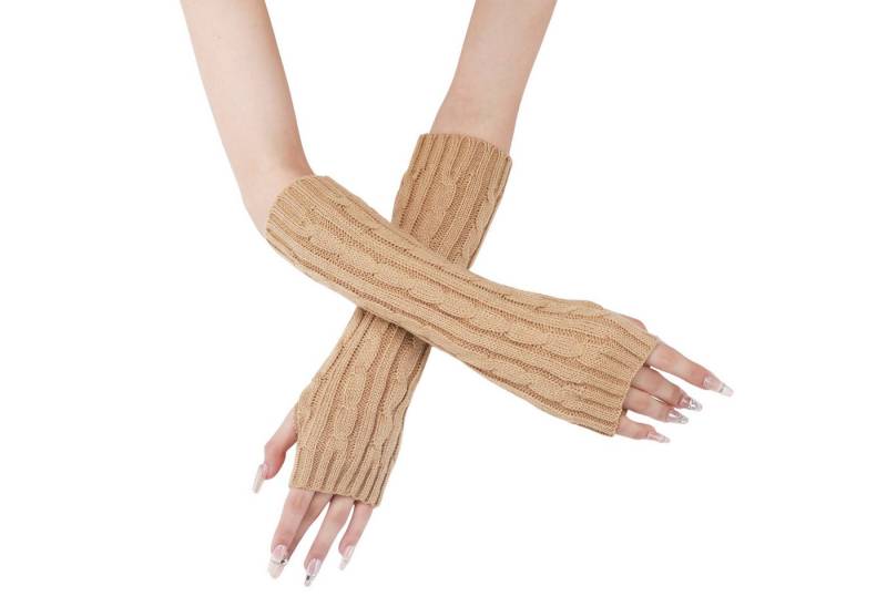 Refttenw Strickhandschuhe Damen Gestrickte Armwärmer Pulswärmer Armstulpen Fingerlose Handschuhe mit Daumenloch, Zopfmuster Gestrick von Refttenw
