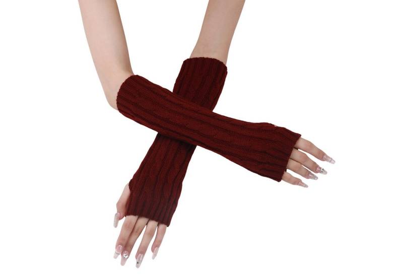Refttenw Strickhandschuhe Damen Gestrickte Armwärmer Pulswärmer Armstulpen Fingerlose Handschuhe mit Daumenloch, Zopfmuster Gestrick von Refttenw