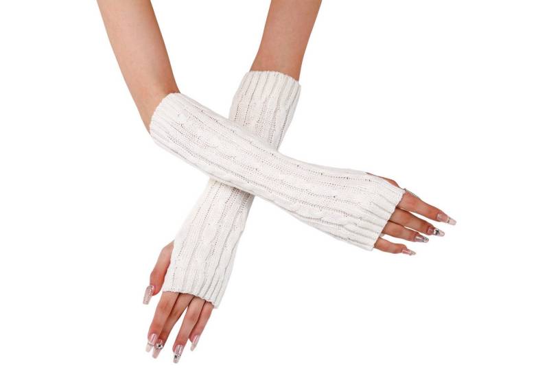 Refttenw Strickhandschuhe Damen Gestrickte Armwärmer Pulswärmer Armstulpen Fingerlose Handschuhe mit Daumenloch, Zopfmuster Gestrick von Refttenw