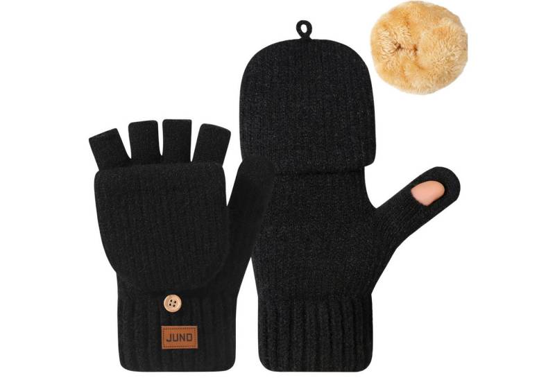 Refttenw Strickhandschuhe Fingerlose Handschuhe mit Klappe, Dickes, Flauschiges Futter Winddicht & Wärmend von Refttenw