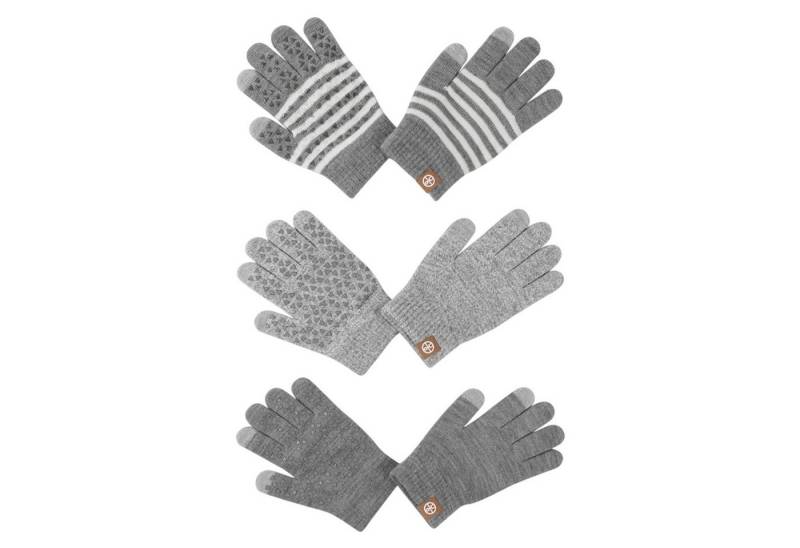 Refttenw Strickhandschuhe Kinder 3 Paar Handschuhe Touchscreen Wärmend mit Anti-Rutsch Pünktchen (3-St) für Jungen & Mädchen von Refttenw