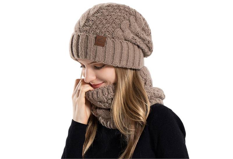 Refttenw Strickmütze Damen Warm Strickmütze&Schal Set,Kälteschutz,Plüsch von Refttenw