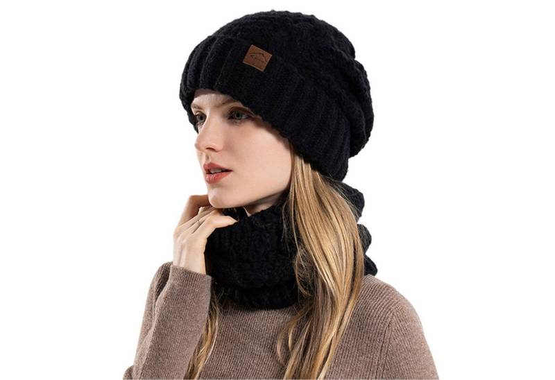 Refttenw Strickmütze Damen Warm Strickmütze&Schal Set,Kälteschutz,Plüsch von Refttenw