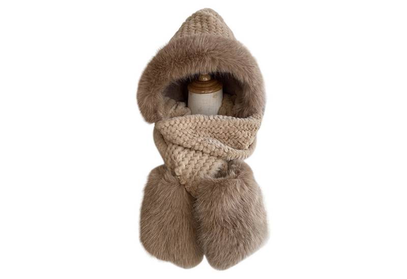 Refttenw Strickmütze Damen Winter Warm Winddichte All-in-One Schal, Mütze, Handschuhe von Refttenw