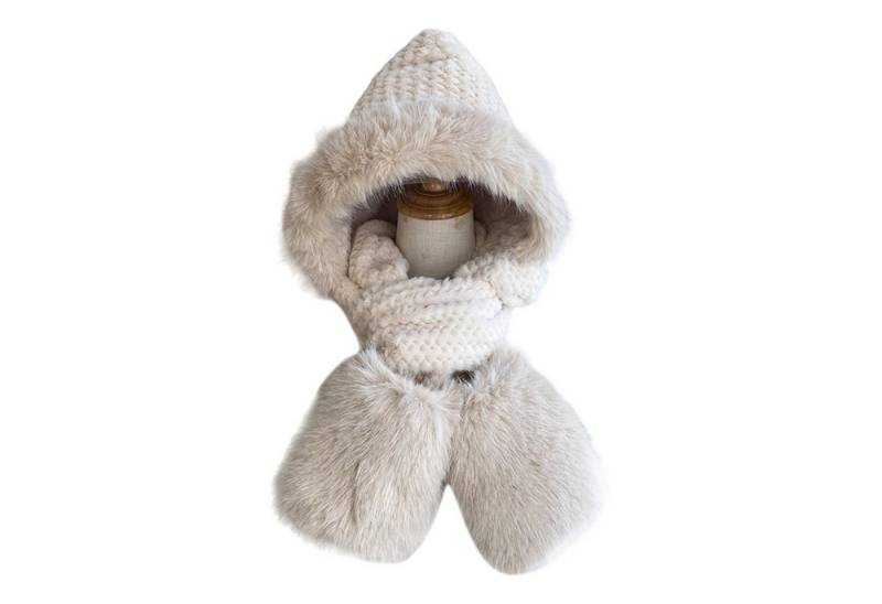 Refttenw Strickmütze Damen Winter Warm Winddichte All-in-One Schal, Mütze, Handschuhe von Refttenw