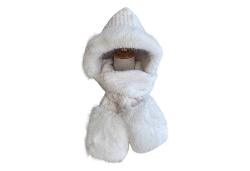 Refttenw Strickmütze Damen Winter Warm Winddichte All-in-One Schal, Mütze, Handschuhe von Refttenw